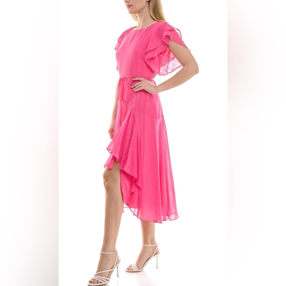 Maison Tara Women's Flutter Sleeve Midi with Ruffle Front Slit size 8